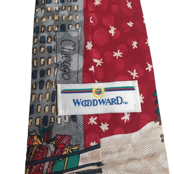 Vintage Woodward Christmas Necktie Santa Sleigh Reindeer Print Chicago Holiday - Picture 4 of 5